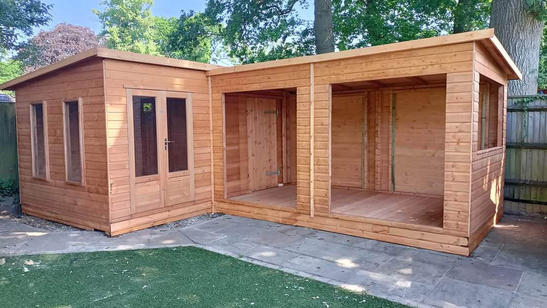 Bespoke Elford timber shed in a garden