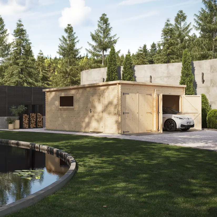Pent Log Cabin Double Garage timber garden building